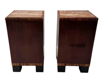 Two Art Deco Nightstands or Bedside Tables with Multi-Colored Marble Tops, 1930s
